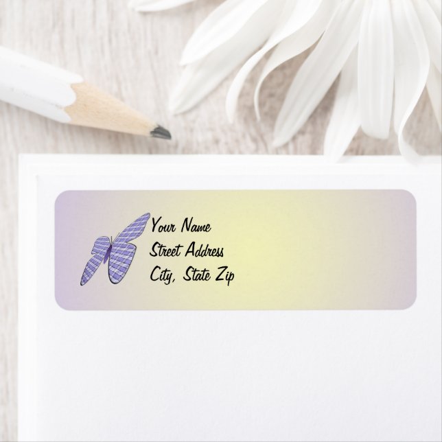 Purple and White Gingham Butterfly Personalized Label (Insitu)