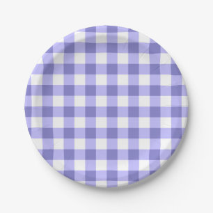 Purple And White Gingham Check Pattern Paper Plates