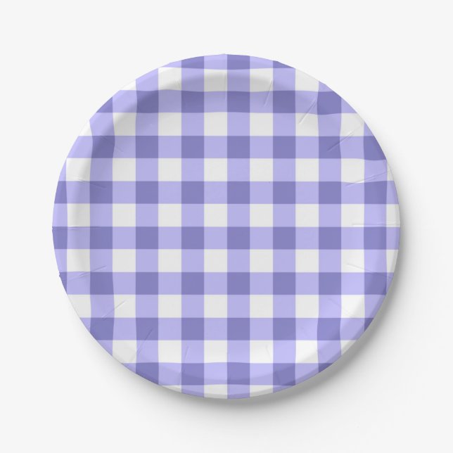 Purple And White Gingham Check Pattern Paper Plates (Front)