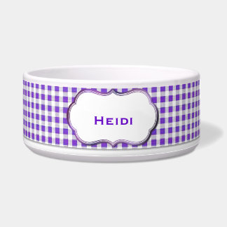 Purple and White Gingham Custom Dog Bowl