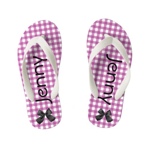 Purple and White Gingham Girls Flip Flops