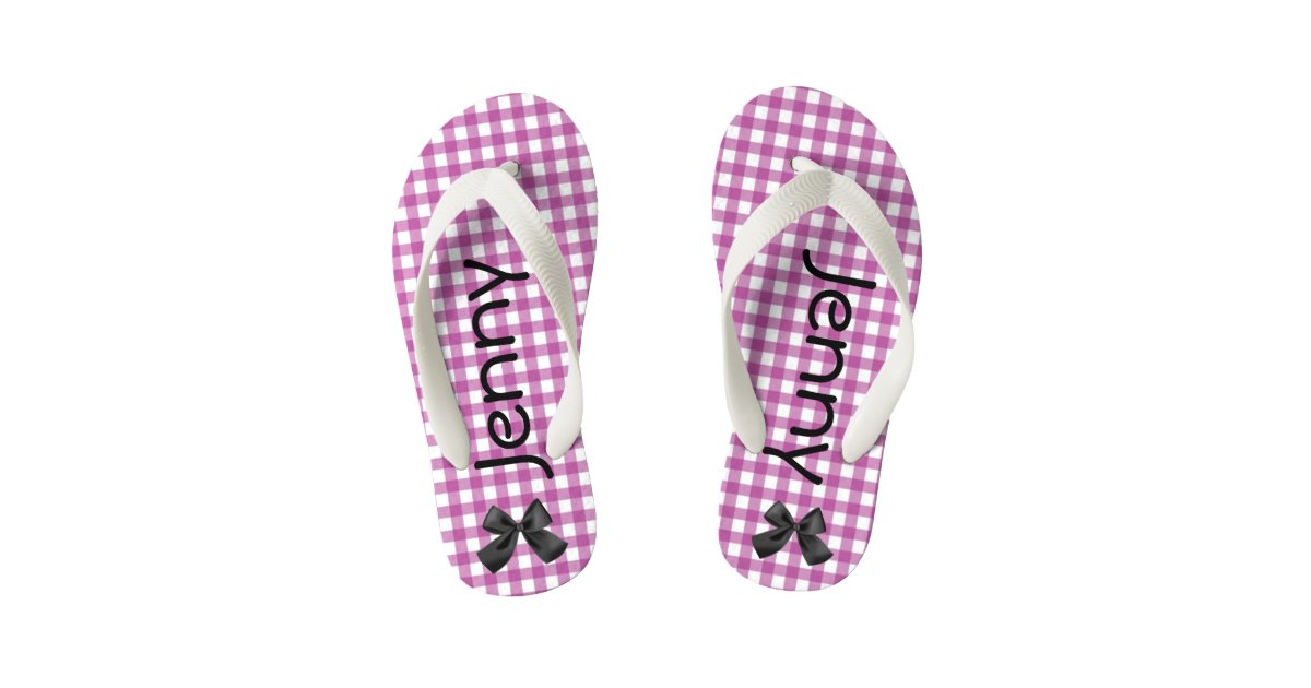 Purple and White Gingham Girls Flip Flops Zazzle
