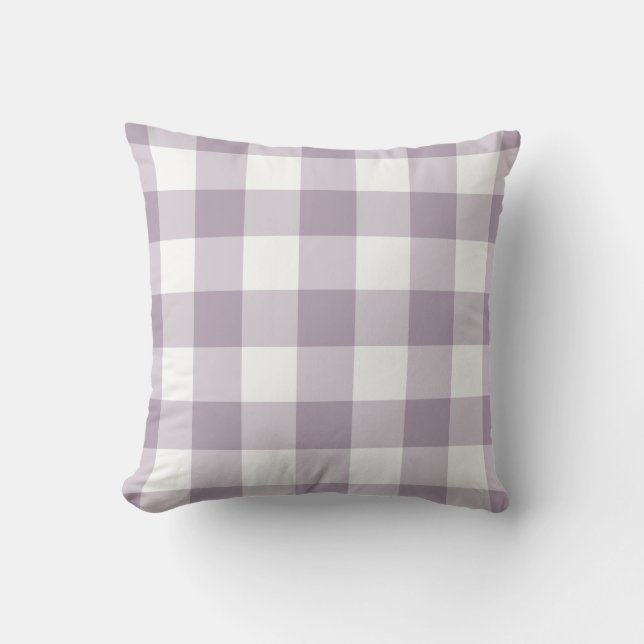 Purple and White Gingham Pattern Checkered Outdoor Pillow (Front)