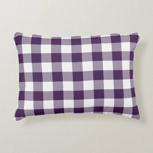 Purple and White Gingham Pattern Decorative Pillow (Front)