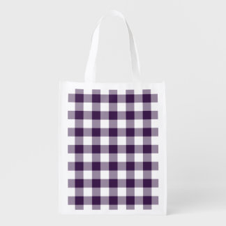 Purple and White Gingham Pattern Grocery Bag