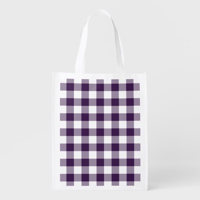 Purple and White Gingham Pattern Grocery Bag (Front)