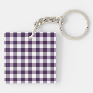Purple and White Gingham Pattern Keychain