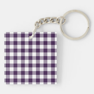 Purple and White Gingham Pattern Keychain