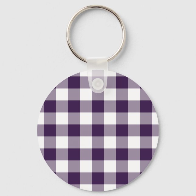 Purple and White Gingham Pattern Keychain (Front)