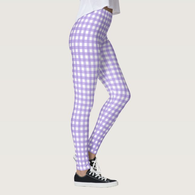 purple and white gingham pattern leggings (Right)