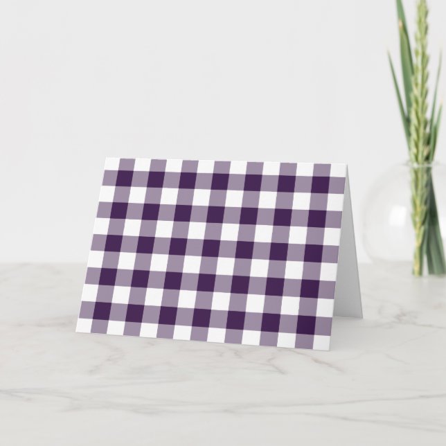 Purple and White Gingham Pattern Letterpress Thank You Card (Front)