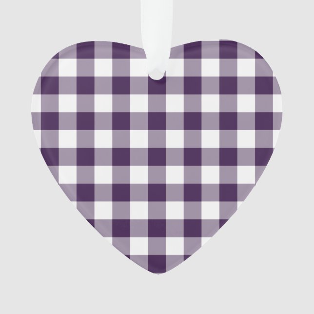 Purple and White Gingham Pattern Ornament (Front)