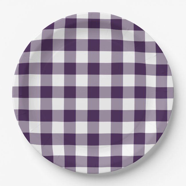 Purple and White Gingham Pattern Paper Plates