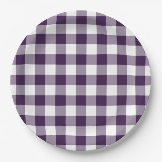Purple and White Gingham Pattern Paper Plates