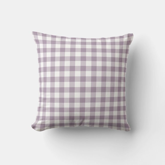 Purple and White Gingham Pattern Throw Pillow (Front)