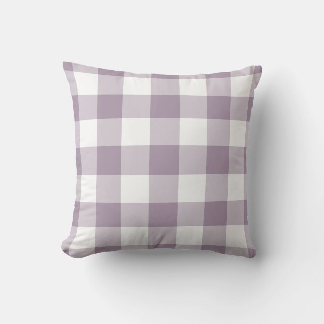 Purple and White Gingham Pattern Throw Pillow (Front)
