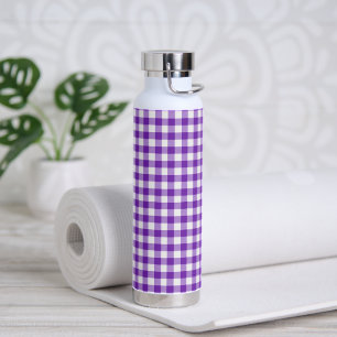 Purple and White Gingham Pattern Water Bottle