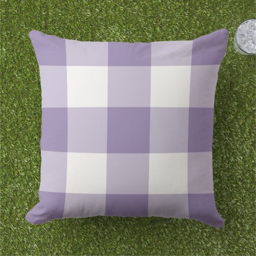 Purple and White Gingham Plaid Pattern Outdoor Pillow