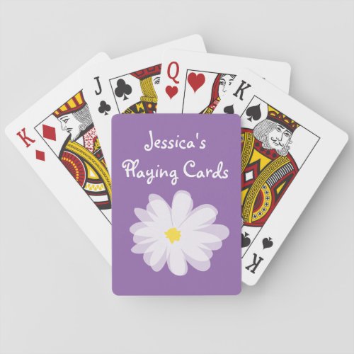 Purple and white girly daisy flower kids Birthday Poker Cards