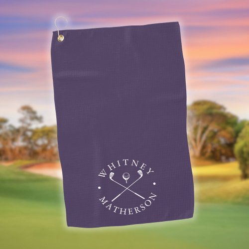  Purple And White Golf Clubs Personalized Name Golf Towel