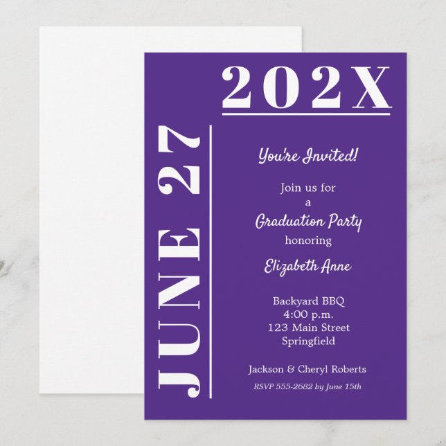 Purple and White Graduation Party Invitation (Front/Back)