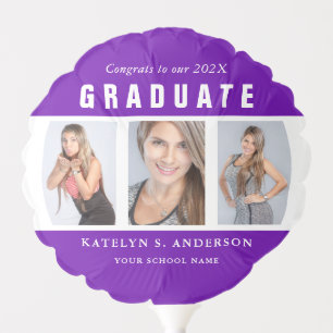 Purple and White Graduation Photo Collage Custom Balloon