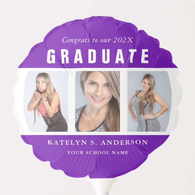 Purple and White Graduation Photo Collage Custom Balloon (Front)