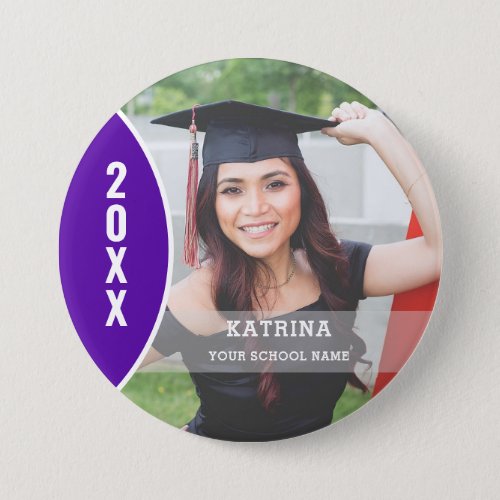Purple and White Graduation Photo Custom Button