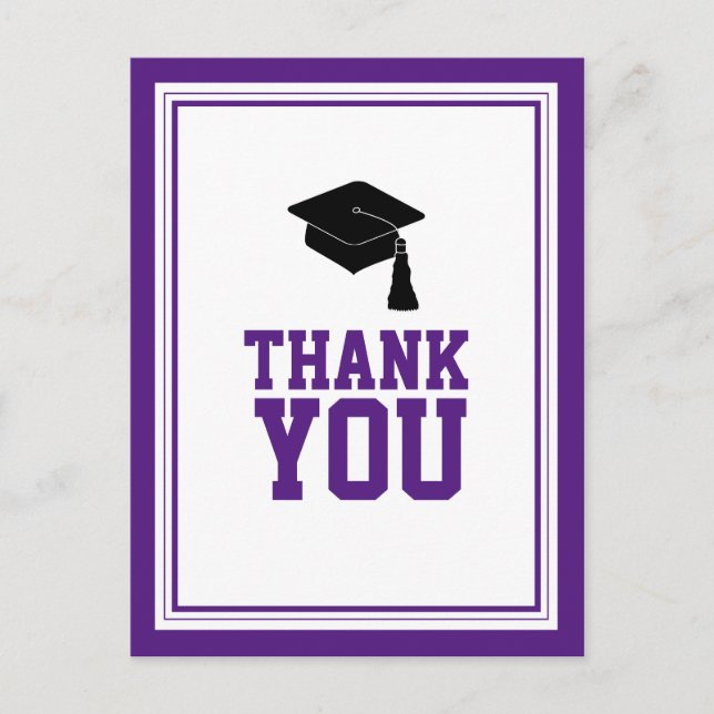Purple and White Graduation Thank You Postcard (Front)