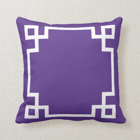 Purple And White Greek Key Pattern Throw Pillow