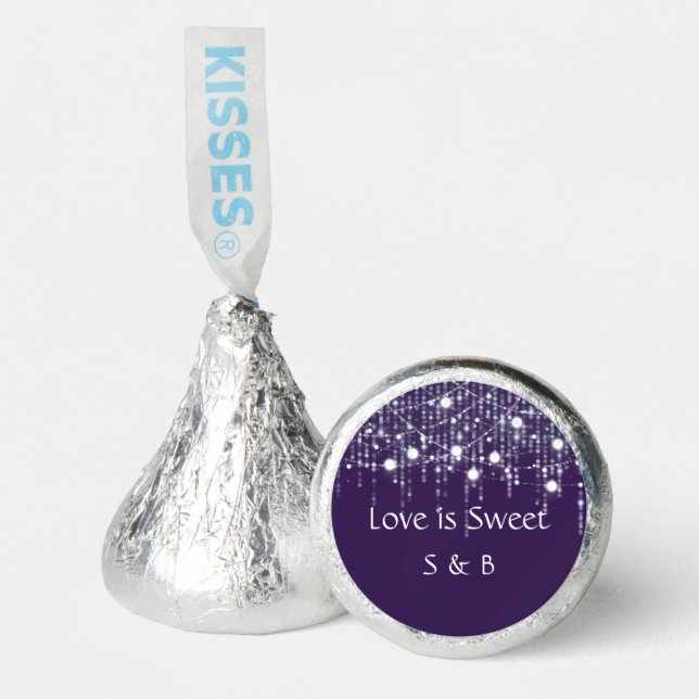 Purple and White Hanging Lights Chocolate Wedding Hershey®'s Kisses® (Front)