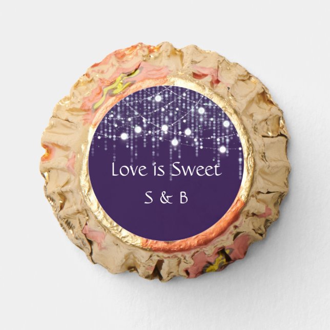 Purple and White Hanging Lights Chocolate Wedding Reese's Peanut Butter Cups (Front)