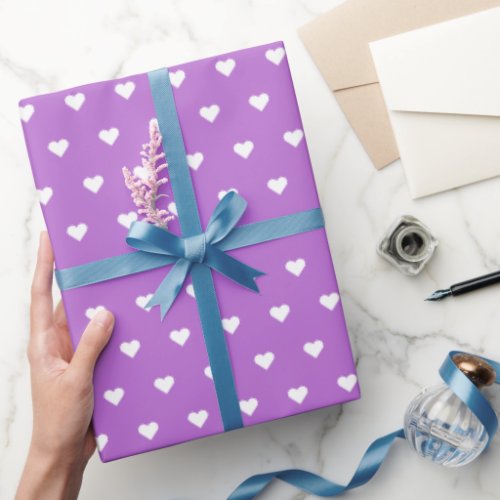 Purple and White Hearts  Custom Wrapping Paper