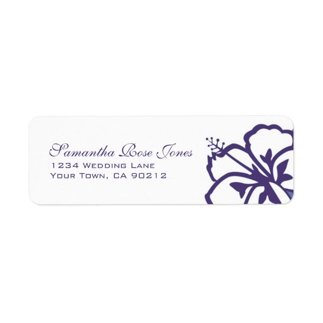 Purple and White Hibiscus Flowers Custom Address Label (Front)
