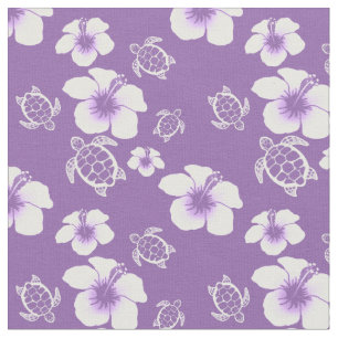 Purple And White Hibiscus Honu Hawaiian Fabric