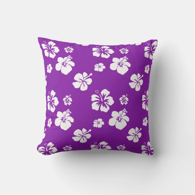 Purple and White Hibiscus Throw Pillow (Front)