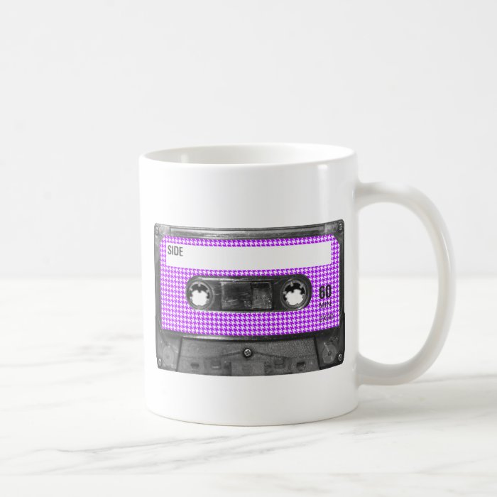 Purple and White Houndstooth Label Cassette Mugs