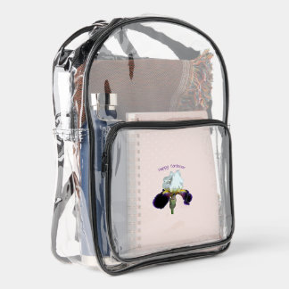 Purple and White Iris Clear Stadium Backpack