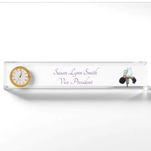 Purple and White Iris Desk Name Sign Plate