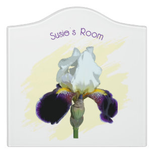Purple and White Iris Door Sign
