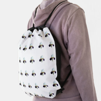 Purple and White Iris Drawstring Backpack