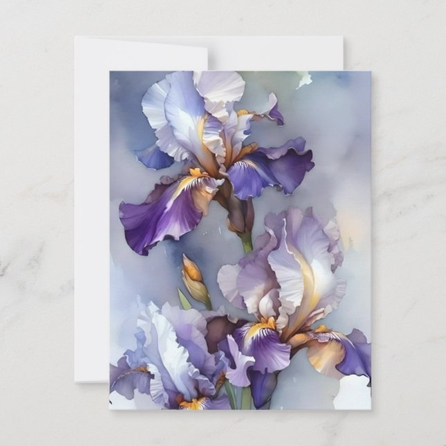 Purple And White Iris In Watercolors Holiday Card (Front)