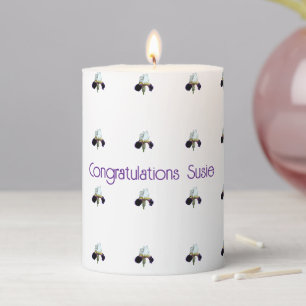 Purple and White Iris Pillar Candle