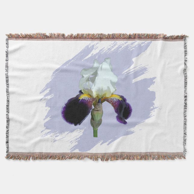 Purple and White Iris Throw Blanket (Front)
