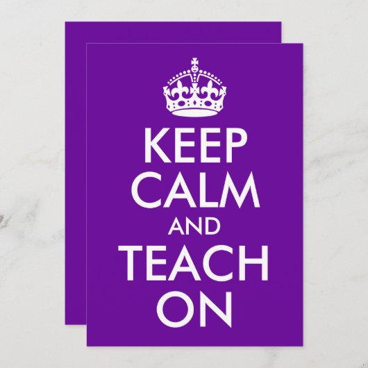 Purple and White Keep Calm and Teach On (Front/Back)