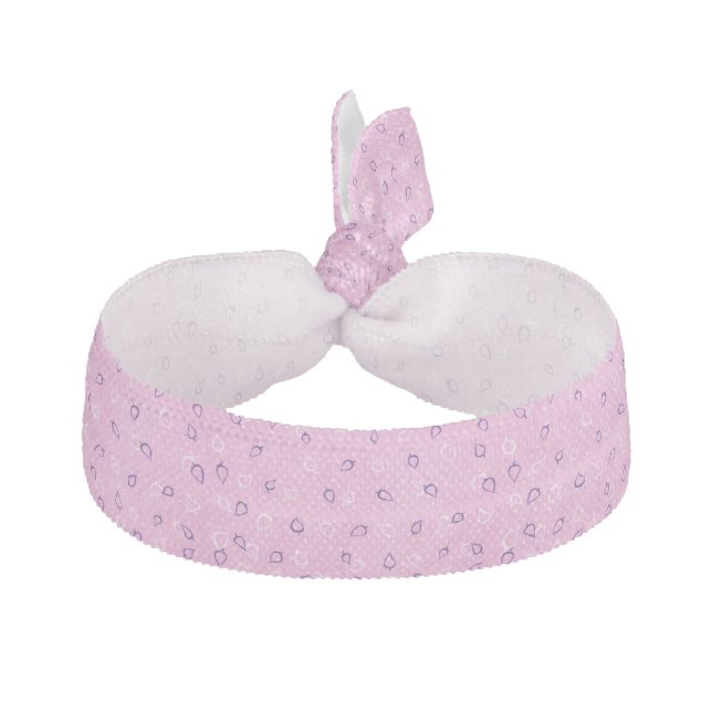 Purple and White Leaf Outlines on Pink Hair Ties (Front)