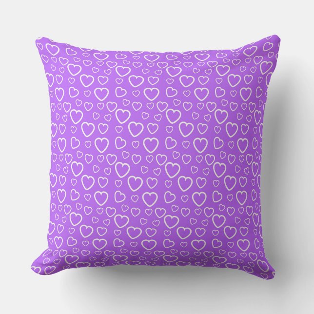 Purple and White Love Hearts Pattern Throw Pillow (Front)