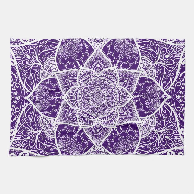 Purple and White Mandala - Loergann in Boysenberry Kitchen Towel (Horizontal)