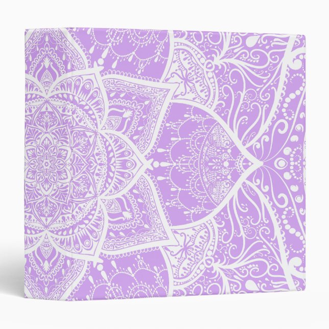 Purple and White Mandala - Loergann in Lavender 3 Ring Binder (Front/Spine)