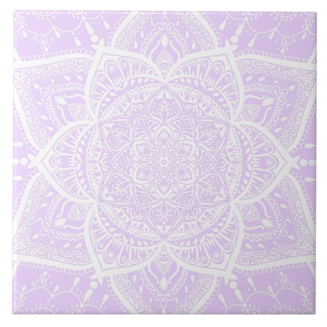 Purple and White Mandala - Loergann in Lilac Ceramic Tile (Front)